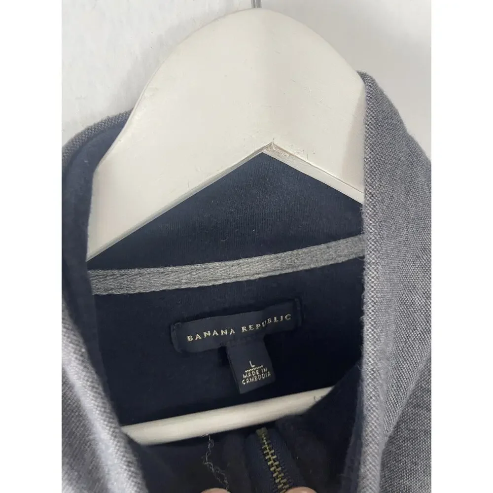 BANANA REPUBLIC Sweater Mens Large Gray Quarter Zip Pullover Shirt N277